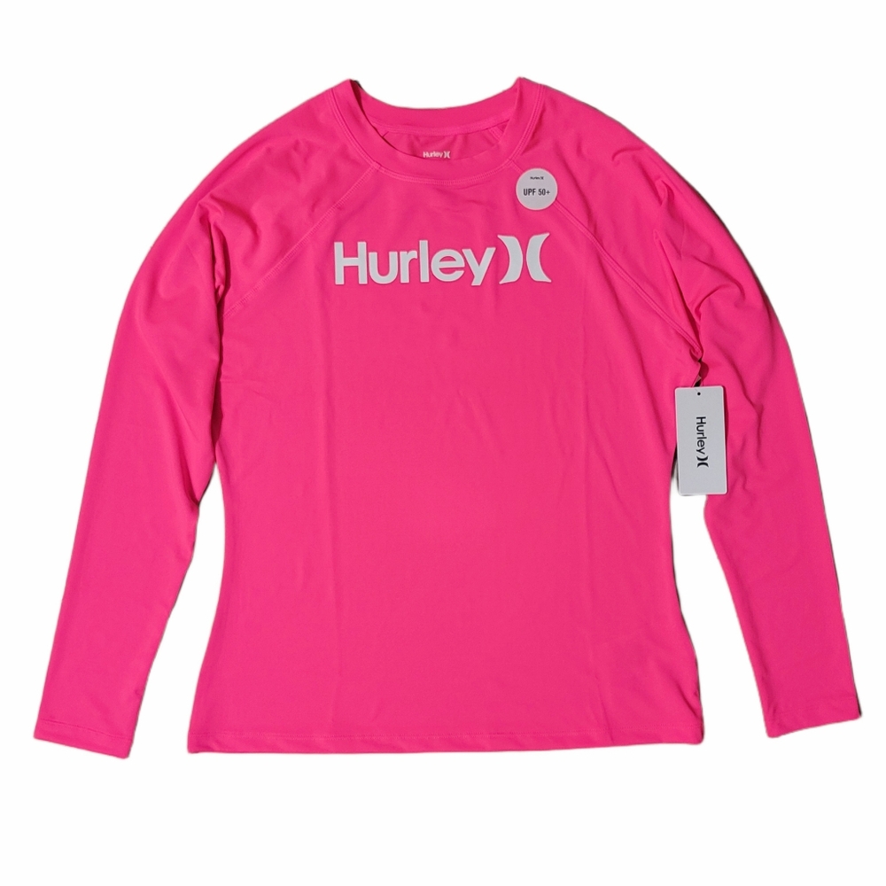 Hurley UPF 50+ Pink Rashguard Top Long Sleeve Swim Shirt NWT Size Medium
